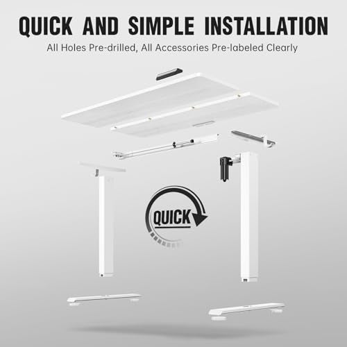 Veken 47.2 Inch Large Electric Standing Desk, Heights Adjustable, Sit to Stand Up, Work Home Office Computer Table for Study, Walking Pad, Writing, and Games, Wooden Desktop Desks, White Veken