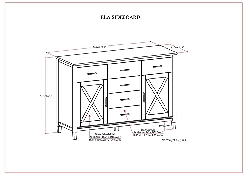 SIMPLIHOME Ela Buffet - 54 inch Wide Solid Wood 3-Door Sideboard Buffet in Smoky Brown, Transitional Storage Cabinet for Dining Room or Kitchen with Adjustable Shelves and Brushed Metal Hardware SIMPLIHOME
