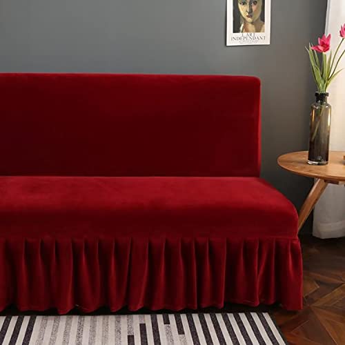 Yefound Armless Thick Plush Futon Cover Stretch Velvet Sofa Bed Slipcover Soft Couch Sofa Cover Futon Slipcover Futon Sofa Cover Furniture Bed Protector,59"-67",Red Yefound