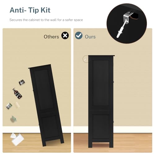 TEENFON Storage Cabinet with 4 Doors, Kitchen Cabinet with 6 Door Shelves, Kitchen Pantry for Living Room, Dining Room, Bathroom, Black TEENFON