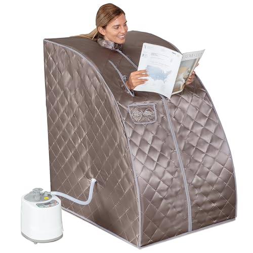 SereneLife Portable Steam Sauna - Single Person Detox Spa (Gray) - Includes Foldable Chair for Comfort, Foot Pad Heating Mat SereneLife