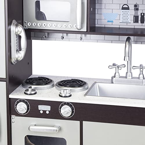 Kitchen Playset for Kids Ages 3-8, Wooden Pretend Play Kitchen, Incloud Telephone, Ice Maker, Refrigerator, Dimensions: 35” H x 31” W x 12” D KIDS TOYLAND