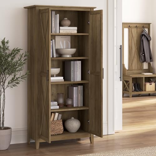 Bush Furniture Key West Tall Storage Cabinet with Doors and Shelves in Reclaimed Pine, 2 Door Organizer for Home Office, Living Room, Entryway