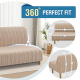 H.VERSAILTEX Stretch Futon Slipcover Armless Sofa Cover Furniture Protector Without Armrests Slipcover Soft with Elastic Bottom for Kids, Spandex Jacquard Modern Stripe Design, Sand H.VERSAILTEX