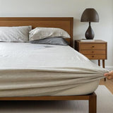 QKTE 100% Natural Linen Sheets Set 4 Piece - Washed Linen Bedding Set with 16" Deep Pocket Fitted Sheet, Flat Sheet & 2 Pillowcases, Breathable Durable for All Seasons (Linen, Queen) QKTE
