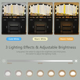 usikey Makeup Vanity with Lights, Vanity Desk, Makeup Vanity Table with 3 Drawers, 2 Cabinets & Long Storage Shelf, 10 Led Lights, Dressing Vanity Table with Stool, for Women, Girls, Bedroom, Black usikey