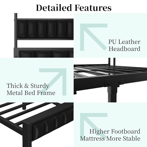 LUXOAK King Size LED Platform Bed Frame with Faux Leather Headboard and Built-in Charging Station - WoodArtSupply