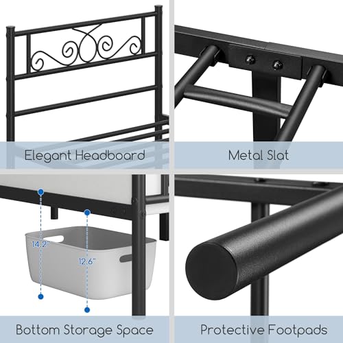 Yaheetech Twin Bed Frames Metal Platform Bed with Headboard and Footboard No Box Spring Needed Easy Assembly,Under-Bed Space: 12.6''/Black/Twin Bed Yaheetech