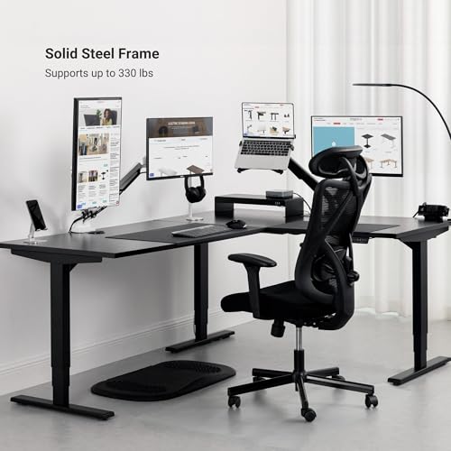 Progressive Desk L Shaped Height Adjustable Standing Desk 78" x 48" - Corner Computer Desk - Electric Stand Up Rising Workstation - Black Frame/Bright Beech Top PROGRESSIVE AUTOMATIONS