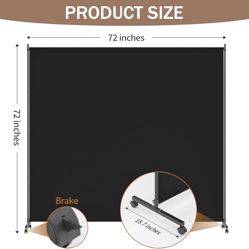 VAMFUTRE Single Panel Room Divider/Privacy Screen with Caster Wheels and Brakes - Stylish and Versatile Partition for Home,Office,School and Restauran (Black, 6FT*6FT) VAMFUTRE