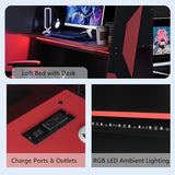 Polibi Wood Full Size Gaming Loft Bed with Desk and Shelf,Bed Frame with LED Light,USB Ports and Storage Cabinet,Red Polibi