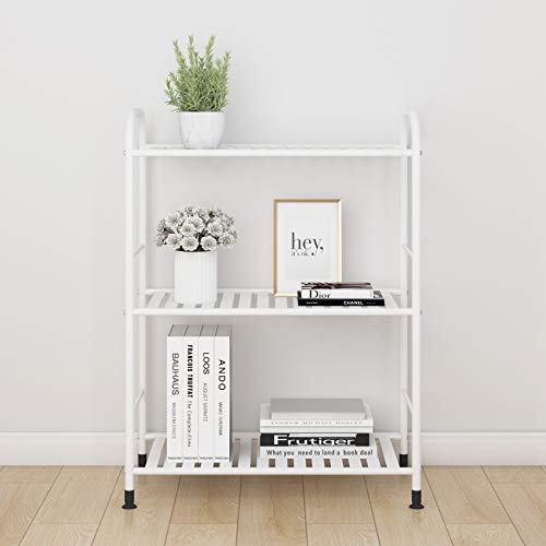 JSB 3-Tier Adjustable Shelving Unit, Heavy Duty Storage Rack Organizer Metal Corner Shelf for Kitchen Living Room Laundry Pantry Bathroom (White, 3 Tier)… JSB