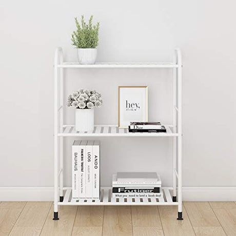 JSB 3-Tier Adjustable Shelving Unit, Heavy Duty Storage Rack Organizer Metal Corner Shelf for Kitchen Living Room Laundry Pantry Bathroom (White, 3 Tier)… JSB