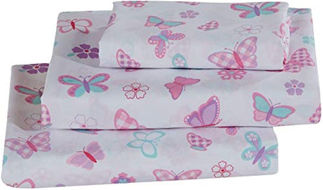 Kids Zone CollectionKids Zone Home Linen Twin Size Sheet Set for Girls and Teens Butterfly Pink Purple Turquoise White New Kids Zone Home Linen