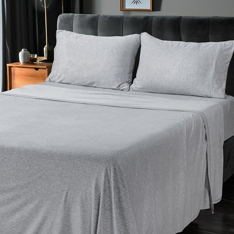 Utopia Bedding Queen Sheet Set - Jersey Knit Sheets 4 Piece – Cotton – Soft T-Shirt Stretchy Sheets (Heather Light Grey) Utopia Bedding