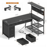 SEDETA L Shaped Gaming Desk, 47.2" Reversible Small Computer Desk with 5 Drawers and Storage Shelves, Corner Gaming Desk with LED Lights and Power Outlet, Black SEDETA