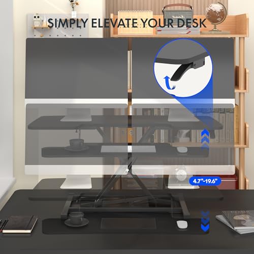 FLEXISPOT 40" Wide Standing Desk Converter Sit to Stand up Riser Height Adjustable Computer Workstation with Spacious 2-Tier Desktop, Black FLEXISPOT