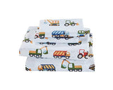 Linen Plus Sheet Set for Kids Construction Tractors Excavators Loaders Dump Trucks Compactors White Blue Red Green Yellow Grey Flat Fitted and Pillow Cases Full Size New Linen Plus
