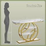Huuger 47.2 Inch Entryway Table with Marble Top, Modern Console Sofa Table, Accent Table with Shelves, for Entry, Hallway, Entrance, Foyer, O-Shaped Metal Frame, White Marble & Gold Huuger