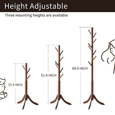 Coatrack 8 Standing Bamboo Coat Rack Hat Hanger 8 Hook for Jacket, Purse, Scarf Rack, Umbrella Tree Stand (Brown) Furshus