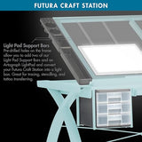 SD STUDIO DESIGNS Futura Craft & Drawing Table with Adjustable Tempered Safety Glass Top – Modern Art Desk with Storage Drawers, Pencil Ledge, Glossy Sage/Clear Glass SD STUDIO DESIGNS