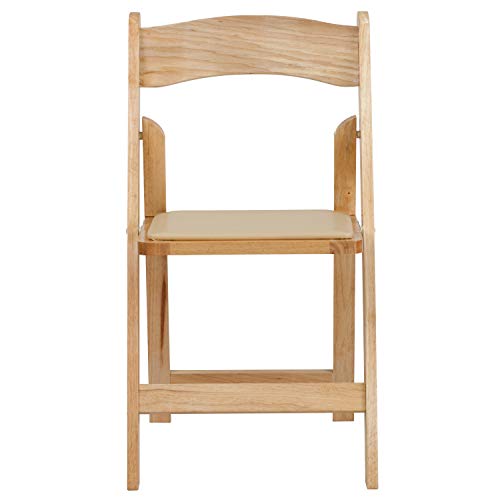 EMMA + OLIVER 2 Pack Natural Wood Folding Chair with Vinyl Padded Seat EMMA + OLIVER