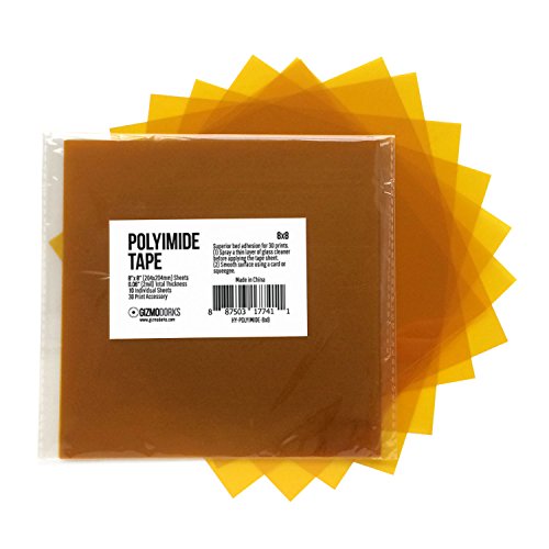 Gizmo Dorks Kapton Tape (Polyimide) for 3D Printers and Printing, 8 x 8 inches, 10 Sheets per Pack - WoodArtSupply