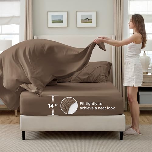 Bedsure Twin Comforter Set Brown - Bed in a Bag Twin Size Bedding 5 Pieces, GentleSoft™ Pintuck Bed Set Gift for Family, Pinch Pleat Brown Comforter with Sheets, Pillowcase & Sham Bedsure