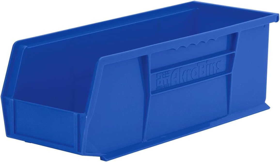Akro-Mils 30234 AkroBins Plastic Storage Bins, Space-Saving Stackable Bins for Garage, Pantry, Craft Organization, 15" x 5" x 5", Blue, 12-Pack Akro-Mils