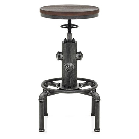 Topower Industrial Barstool,13" Solid Wood, Adjustable Height 23.6"-29.5", Counter Stool, Kitchen Cafe Pub Bar Stool, Set of 2, Silver Topower