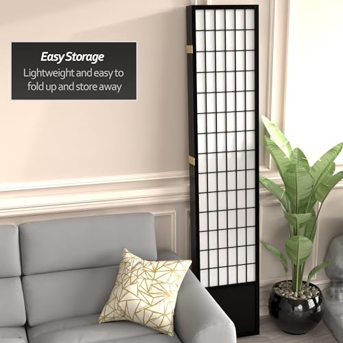 Red Lantern 7 ft. Tall Window Pane Shoji Screen - Black - 5 Panels Red Lantern