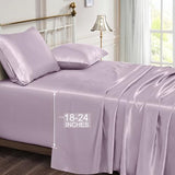 Vonty Extra Deep Pocket Full Sheet Sets - Cooling & Silky Satin Full Size Sheets with 18-24 Inch Deep Pocket, Luxury Lavender Satin Bed Sheets Fit Up to 24" Deep Mattress - 4 Piece Vonty