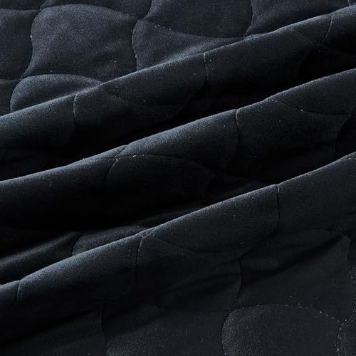 Great Bay Home Twin Size Velvet Quilt and Sham Set - Dual-Sided Luxury Velvet, Heavyweight 2-Piece Bedding Set - Ultra Soft, Quilted Box-Stitched and Down-Alternative Fill (Twin/Twin XL, Black) Great Bay Home