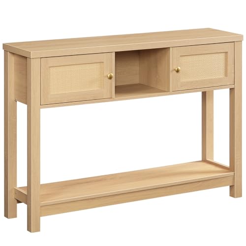 HOOBRO Console Table, 47" Rattan-Like Entryway Table with Storage, Narrow Sofa Table Behind Couch for Living Room Entry Foyer Hallway, Natural NL34XG01 HOOBRO