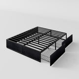 SHA CERLIN Full Platform Bed Frame with 2 Large Storage Drawers - Heavy Duty Metal & Rustic Wood, Noise-Free, No Box Spring Needed, Black SHA CERLIN