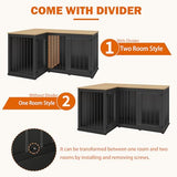 Lovinouse Corner Dog Crate Furniture for 2 Dogs, Indoor Wooden Furniture Style Heavy Duty Large Dog Kennel House with Double Rooms & Divider for Large & Medium Dogs, Black Lovinouse