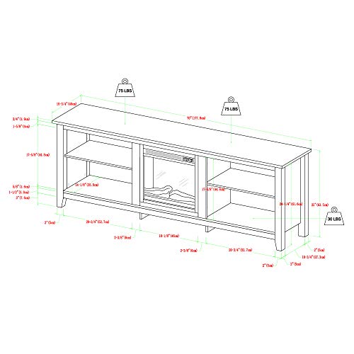 Walker Edison Wren Classic 4 Cubby Fireplace TV Stand for TVs up to 80 Inches, 70 Inch, Black