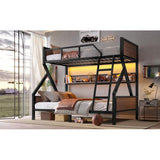 Harper & Bright Designs Twin Over Full Bunk Bed with Storage Shelves and LED Lights, Metal Bunk Bed Frame for Kid Teens, Space-Saving & Noise-Free Design, Black Harper & Bright Designs