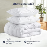 UNIKOME King Size Comforter Set White - Ultra Soft Boho Pintuck Down Alternative Bedding Set for All Seasons, 3 Pieces Lightweight Warm Pinch Pleat Bed Set with Comforter, 2 Pillowcases UNIKOME