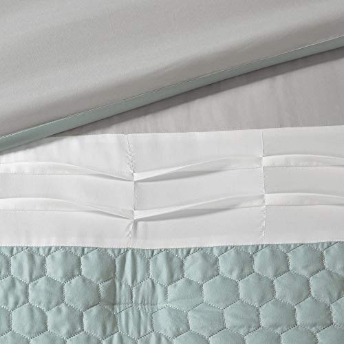 510 DESIGN Cozy Comforter Set - Geometric Honeycomb Design, All Season Down Alternative Casual Bedding with Matching Shams, Decorative Pillows, King(104"x92"), Seafoam/Grey 8 Piece 510 DESIGN