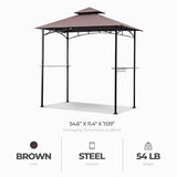 Four Seasons Courtyard BBQ Grill Gazebo with LED Lights, 2 Glass Shelves, and Powder Coated Steel Frame for Backyard Lawn and Outdoor Use, Brown Four Seasons Courtyard