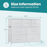 OLIXIS Dresser for Bedroom, 7 Storage Drawers, Wide Fabric Closet Chests Organizer Tower Furniture, TV Stand with Wooden Top Metal Frame for Clothes, Living Room, Hallway, Entryway, Classic White OLIXIS