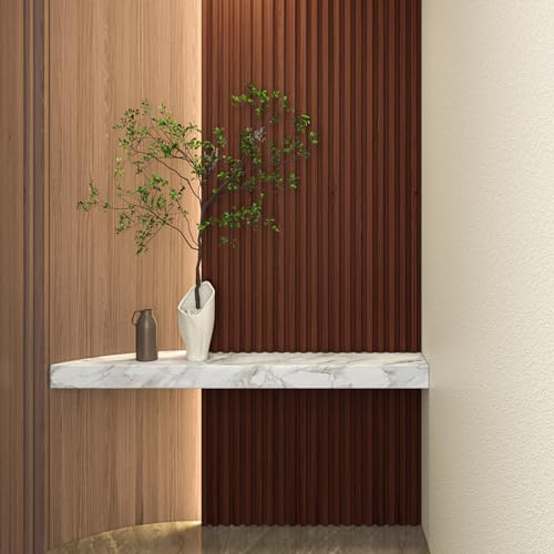 Art3d Slat Wood Wall Paneling for Interior and Ceiling Decoration - Pack of 4pcs + 1pc End-Trim, Size 108 x 5.7in.- Walnut Art3d