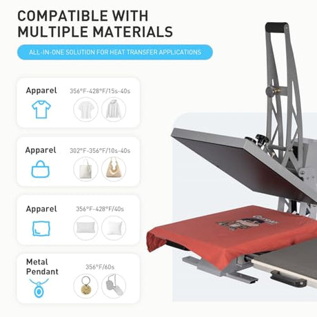 TLSols 24”x16” Commercial Heat Press Machine, Auto Open, for T-Shirts, Garments, Bags, Textile, Curtains, Digital Industrial Sublimation Printer for Sublimation, Vinyl, Heat Transfer Projects TLSols