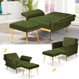 ACMEASE 2 Pieces Velvet Sofa Set with Adjustable Armrest and Backrest, 70” Convertible Futon Sofa Bed & Mordern Accent Chair with Ottoman for Living Room, Bedroom, Olive Green ACMEASE