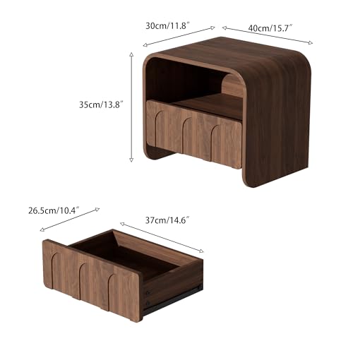 Floating Nightstand Set of 2, Small Night Stand with Drawer and Open Storage Shelf, Modern Wall Mounted Bedside Table, Farmhouse Wooden Nightstands for Bedroom, Living Room Jimmhome