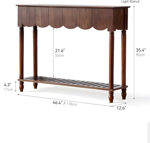 UACSYBH Wood Scalloped Console Table with 3 PCS Drawers, Narrow Entryway Table with Storage Shelf, Mid-Century Hallway Accent Table, Behind Couch Sofa Table Space-Saving (46.4" - 3 Drawers) UACSYBH