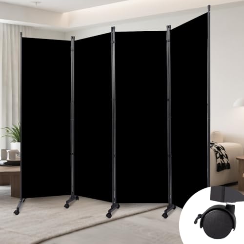 Room Divider (4 Panel) Wall Divider for Room Separation, 88 inch Wide Portable Privacy Screens W/Wheels, Metal Frame Freestanding Room Separators 5.6FT Room Partitions and Dividers YASRKML