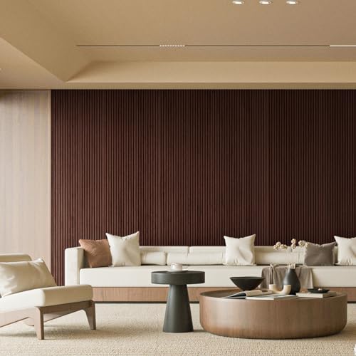 Art3d Slat Wood Wall Paneling for Interior and Ceiling Decoration - Pack of 4pcs + 1pc End-Trim, Size 108 x 5.7in.- Walnut Art3d