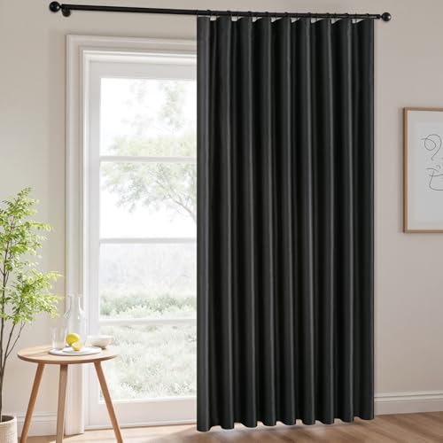 MIULEE 100% Blackout Room Divider Curtains, Extra Wide Ceiling Halloween Panel Sound Proof Thermal Privacy Drapes for Living Room Bedroom Sliding Door, Ceiling Track, W100 x L84 Inch, Black, 1 Panel MIULEE